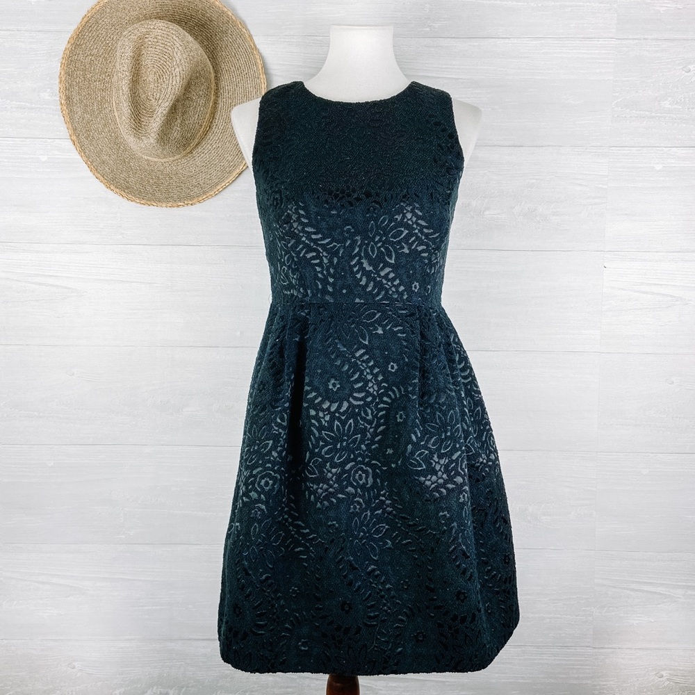 LOFT Black Floral Fit and Flare Sleeveless Dress